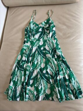 Green Palm Leaf Tropical A Line dress